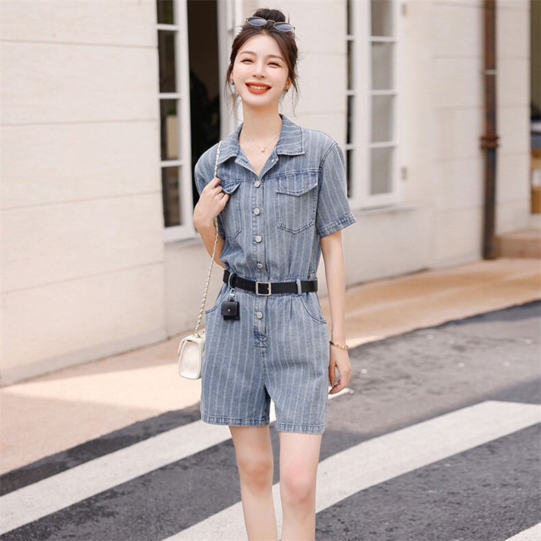 时尚显瘦牛仔连体裤夏季新款高腰修身短裤百搭休闲女装,女装连体裤,秋水欣儿