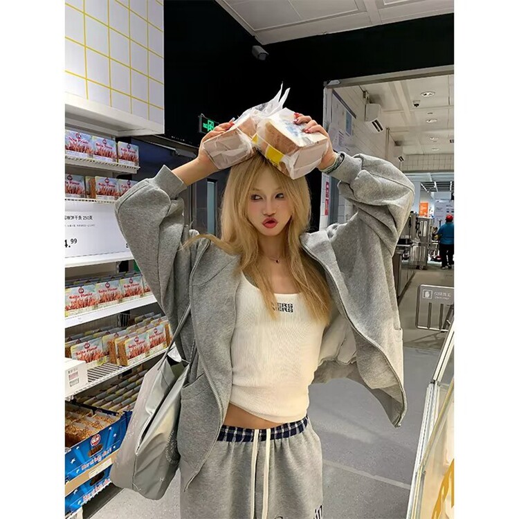 NECOYEP2024美式运动风宽松开衫卫衣男女慵懒休闲百搭外套潮,女装短外套,星座218-8