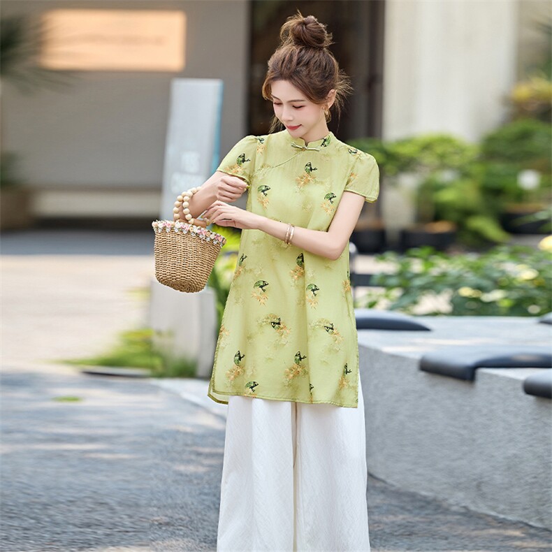 新中式设计感时髦套装女2025夏季新款清冷感改良唐装显高两件套潮,女装套装/套裙,采品优优