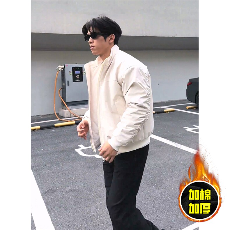 现货秋冬季美拉德立领飞行立领夹克boxy廓形棉衣高街加厚加棉外套，男装夹克，电商A486-1