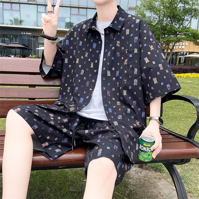 夏季海边沙滩男女同款休闲套装潮牌宽松大码XZ102B-1-TZ2567P55,男装休闲套装,星座102B-1