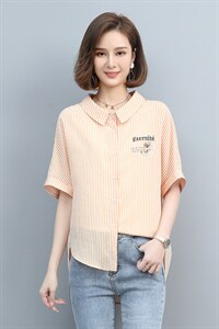 2023夏季新款简约气质翻领时尚休闲条纹衬衫图片