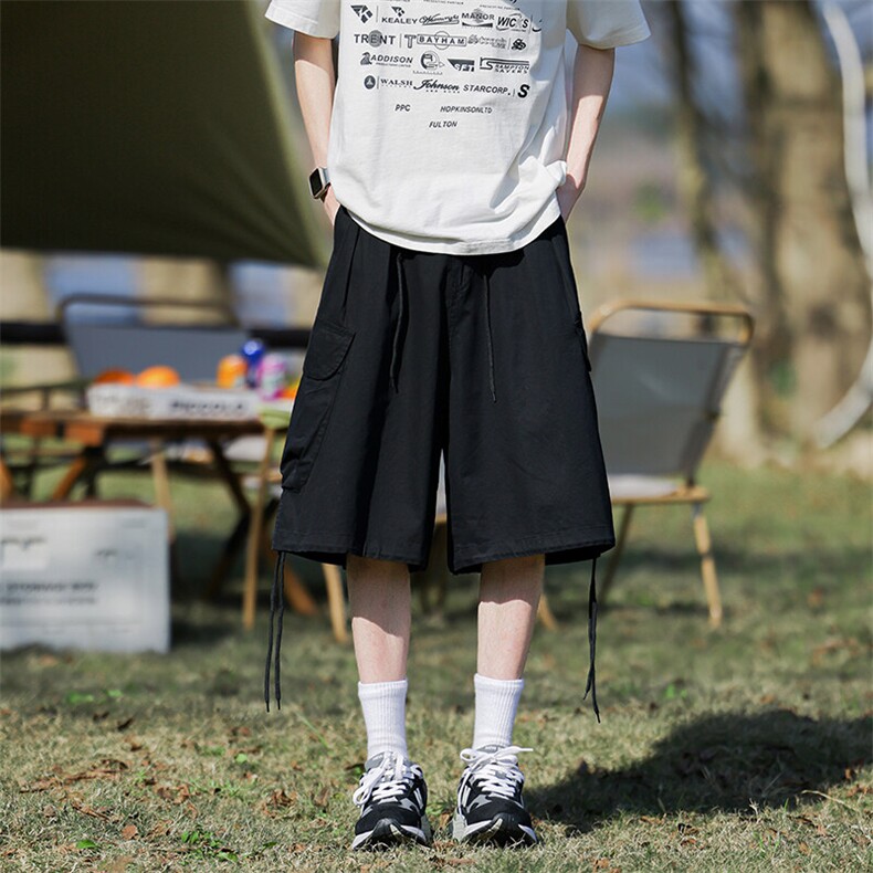 8XL-M机能风工装短裤特大码美式复古口袋抽绳阔腿五分裤DK1301P48,男装休闲裤,电商B238