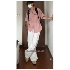 现货CS21-特P32夏季薄款男女宽松格子短袖衬衫半袖寸衣外套，男装T恤，电商B327