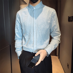 B216 CS360 P50 2025秋装新款男士条纹长袖衬衫 抖音 非网图图片