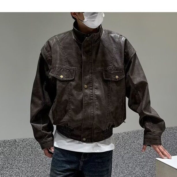 复古夹克外套男水洗做旧宽松简约黑色开衫休闲牛仔外套,男装工装外套,星座1210-1