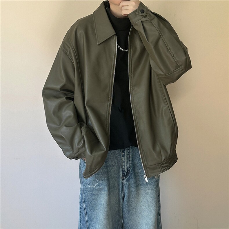 现货主推高质量皮衣外套男宽松皮夹克机车服A026P95加绒P105,男装夹克,电商A351