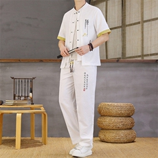 风夏季两件套男士冰丝宽松短袖套装民族男装汉服，男装T恤，星座1206（原A206）