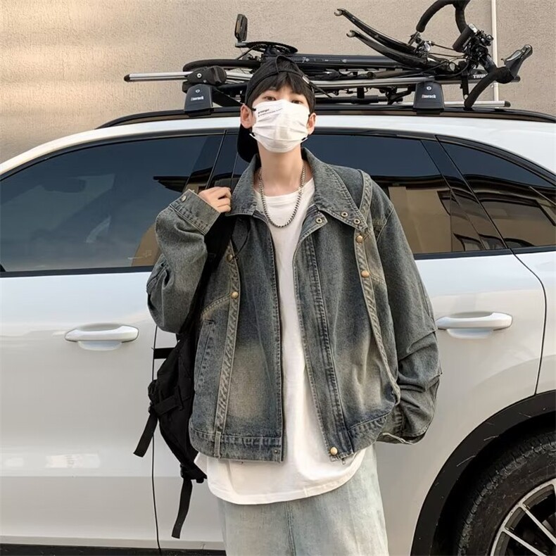 美式复古水洗做旧牛仔外套男女韩版宽松设计感夹克上衣潮CJ23-P75,男装夹克,星座1008