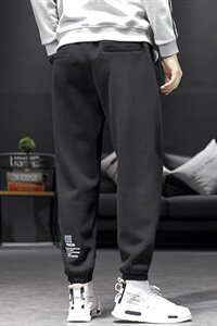 2019冬季新黑墙沙发日系大码男束脚印花加绒加厚卫裤长裤K571-P55图片