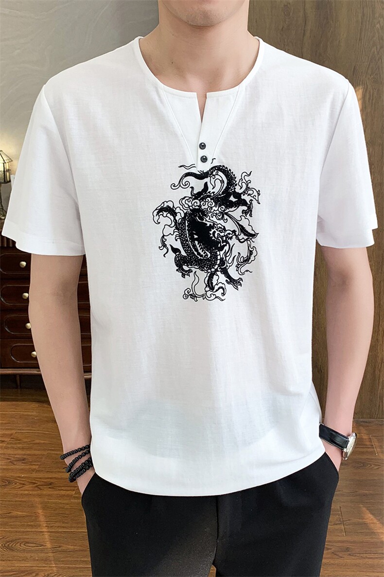 2025新款夏季棉麻清凉男士风盘扣短袖休闲T恤上衣XF9817-P48,男装T恤,星座1105-3