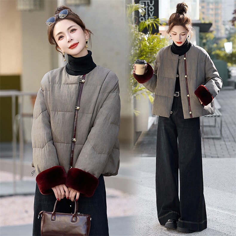 短款羽绒服女2025冬新款高级感超好看新中式洋气独特灰色加厚外套,女装羽绒服,半夏