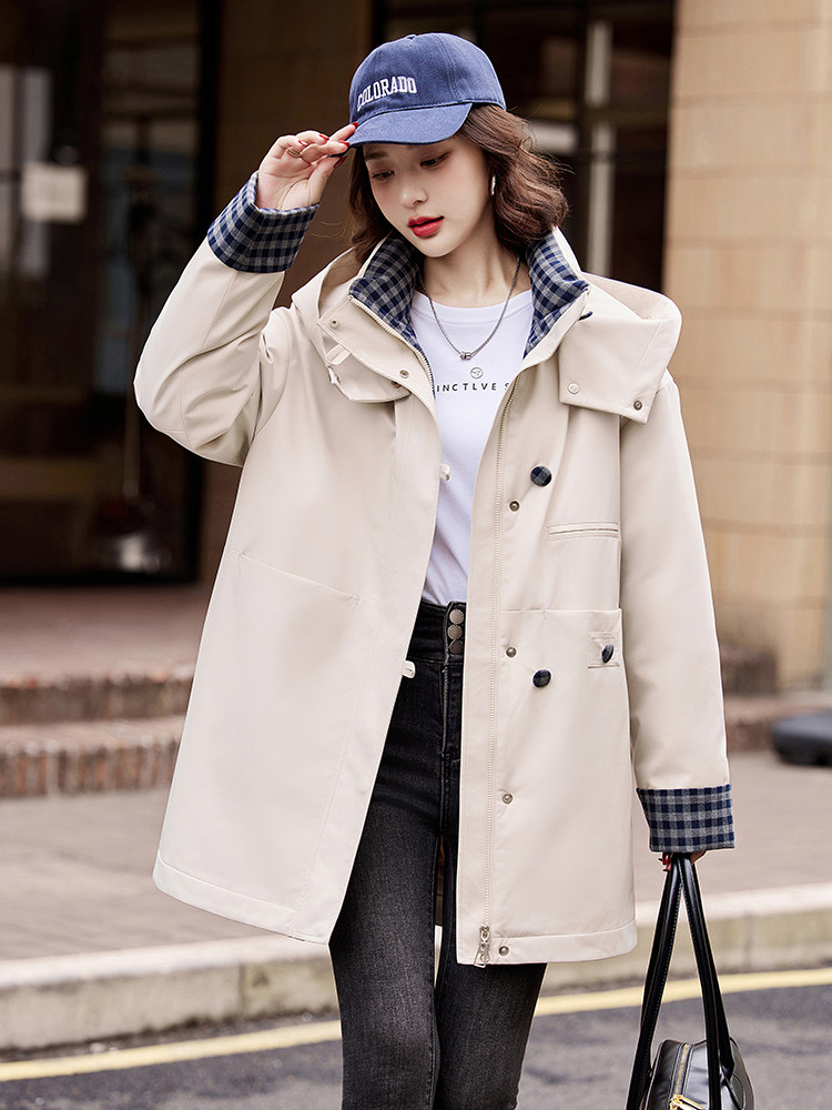 90白鸭绒2025年冬季新款休闲带帽风衣款羽绒服女,女装羽绒服,阳光伊恋