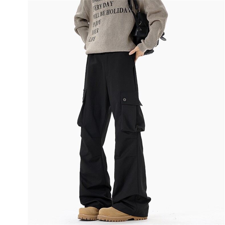 秋季美式大口袋立体剪裁褶皱微喇裤男宽松工装裤K24056-特P40控78，男装工装外套，电商A001