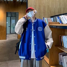 秋季新款男士棒球服拼皮时尚夹克潮流宽松百搭情侣款美式外套，男装夹克，星座1013