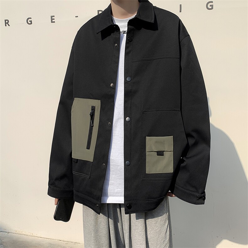 男士翻领夹克春秋季新款潮流拼接工装休闲外套JK07605-P55,男装夹克,星座308B-1