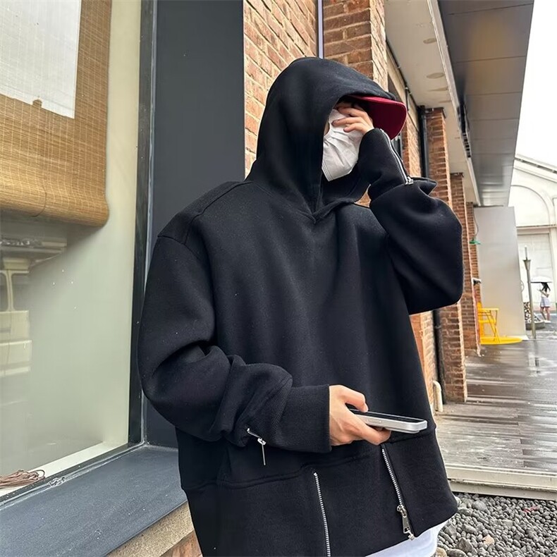 高级感抓绒拉链设计廓形垫肩连帽卫衣男外套上衣R878P42,男装卫衣,星座1116-2