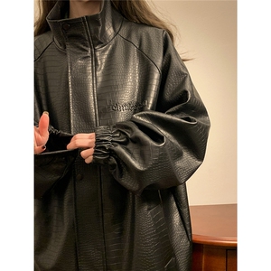 中性风黄底钢印夹克女大码夹克男情侣皮衣女外套JK8749P90控128图片