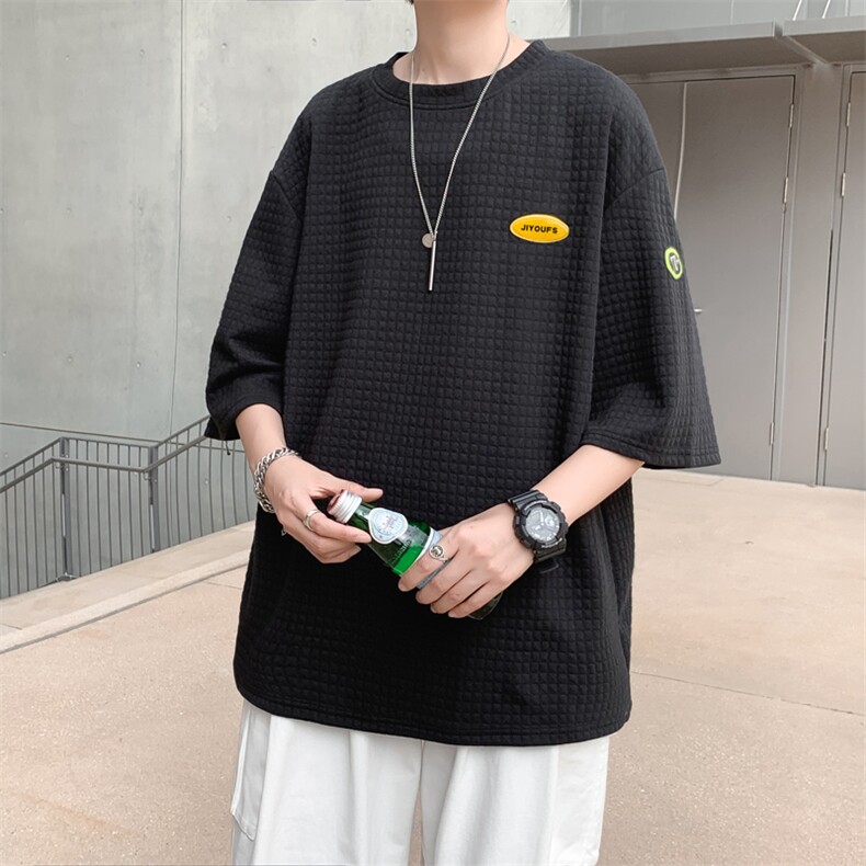 潮牌ins潮流百搭华夫格宽松夏季纯色上衣新款短袖t恤T227-P22,男装T恤,星座512-2
