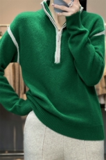 重磅秋冬拉链翻领羊毛衫女套头毛衣宽松加厚显瘦针织打底衫，女装羊毛衫，佑昭祥羊绒