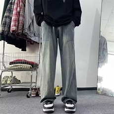 高街美式牛仔裤男款春秋季新款潮流男生宽松水洗直筒裤子N355-P52，男装牛仔裤，星座208-5