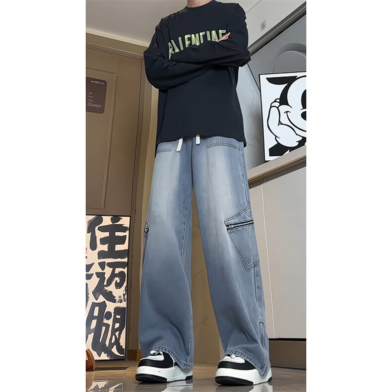 复古阔腿牛仔裤男秋季新款水洗拉链美式潮牌长裤子-A1153TP55控79,男装牛仔裤,电商B241