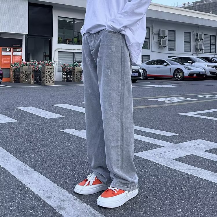 日系浅色猫须牛仔裤男韩版潮流直筒宽松原宿Z8825P40,男装牛仔裤,星座1116-2