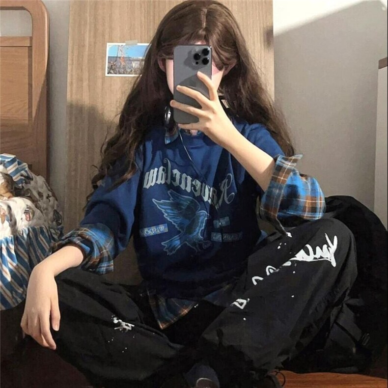 DB333-P48美式街头嘻哈涂鸦运动裤男女宽松阔腿潮裤-网图现货图片