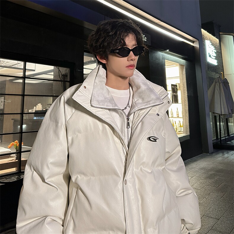405A美式高街个性金属设计假两件pu皮棉服MY24925-P155控188，男装棉衣，星座405A