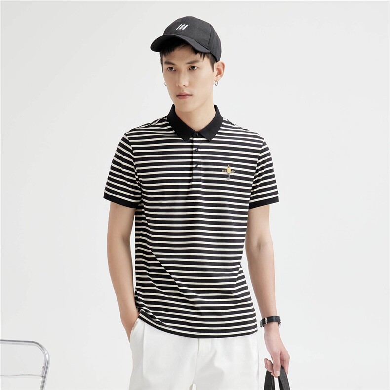 网图PL3080-P40男士短袖T恤夏季薄款时尚休闲翻领条纹时尚Polo衫,男装T恤,电商D310B-1
