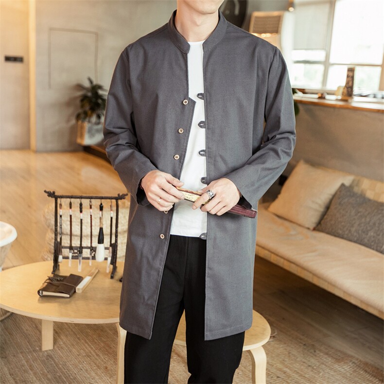风大码衬衣男士休闲长款衬衫男装唐装复古外套潮CS503-P65，男装衬衫，钱塘788(原4013)