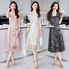 法式绝美吊带连衣裙两件套女夏2024新款显瘦气质吊带裙高级感套装，女装套装/套裙，火爆靓佳人