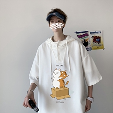夏季港风冰丝宽松连帽短袖t恤五分体恤上衣TLM2234-P40控58，男装T恤，电商B370