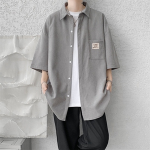 短袖衬衫男士夏季新款港风宽松大码灯芯绒衬衣CS005-P35图片