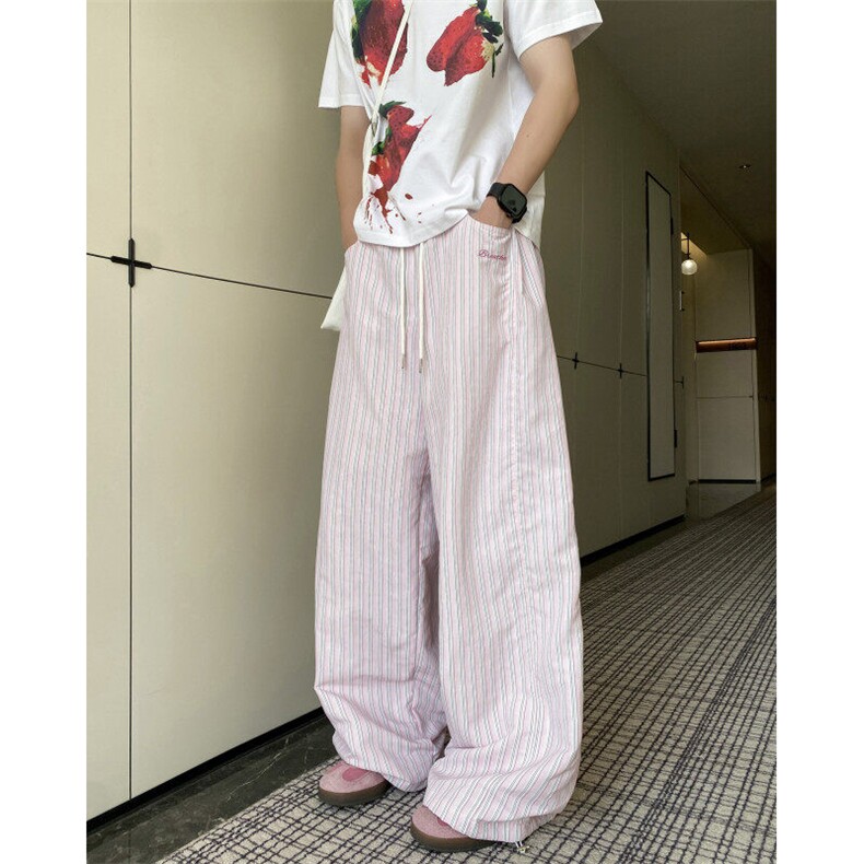 夏季新款潮流多巴胺撞色条纹宽松休闲裤B315-K25557-特p35控68,男装休闲裤,电商B315