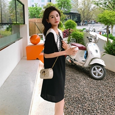黑色海军领高级感设计感中长裙bxf182-8375-P120K178，女装连衣裙，帛香坊