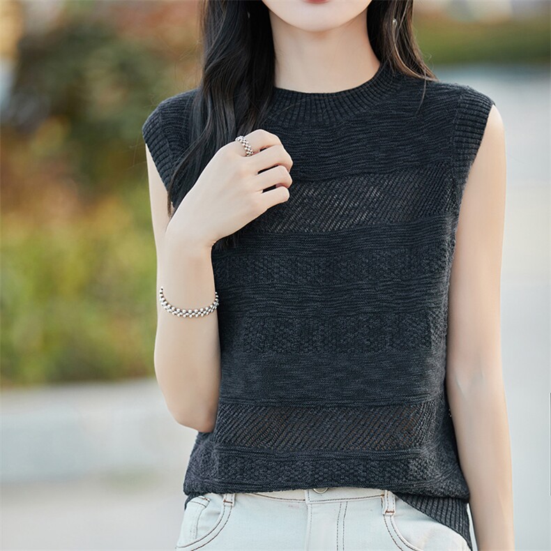 重工浮雕肌理感圆领吊带背心女优雅镂空提花无袖内搭打底外穿上衣，女装背心吊带，丹芙娇羊绒