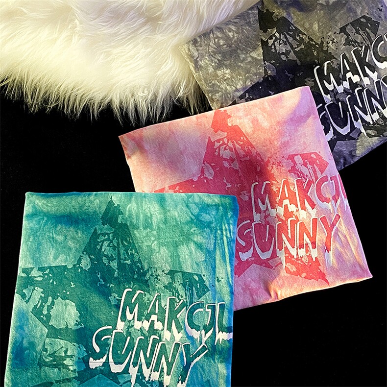 703-T209-P30夏季全棉休闲扎染T恤星星印花，男装T恤，星座703