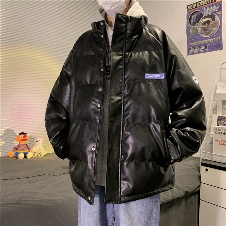 港风纯色PU皮面包服贴标加厚棉衣棉袄外套X1213-MY16-P110,男装棉衣,星座1213
