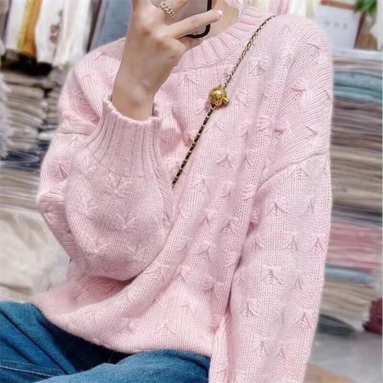 2024秋冬新款羊毛女士纯毛蝴蝶针圆领羊毛衫,女装羊毛衫,胜酷羊绒