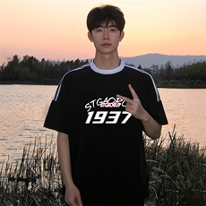 夏季美式高街重磅纯棉三条杠织带撞色男女短袖T恤ZD310-特P30，男装T恤，电商A486