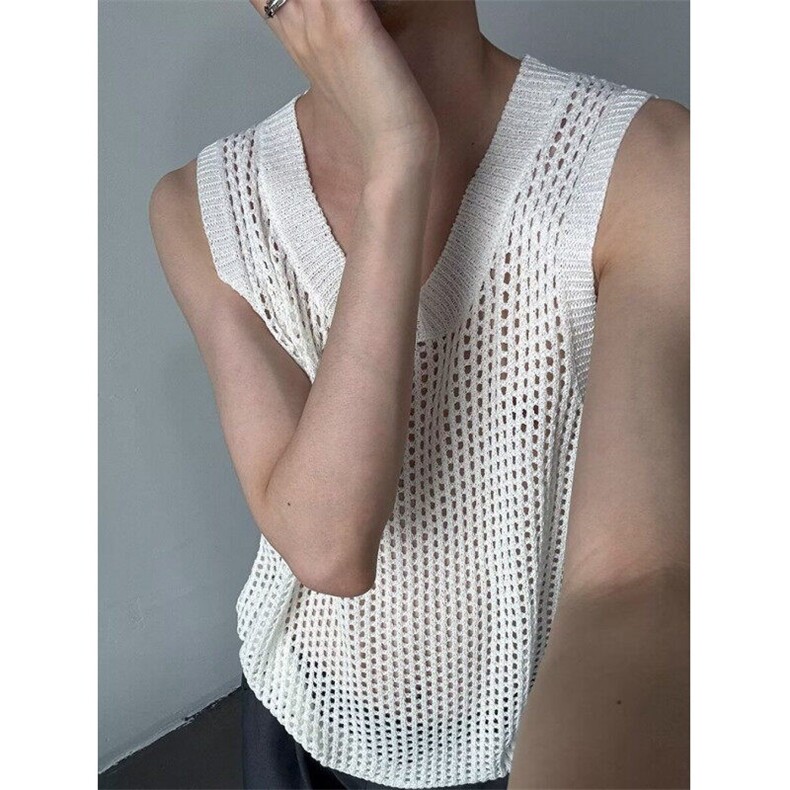 无袖坎肩镂空背心男小众设计打底休闲夏季针织短袖TZ68，男装背心/马甲，星座1116A（原606A-3）