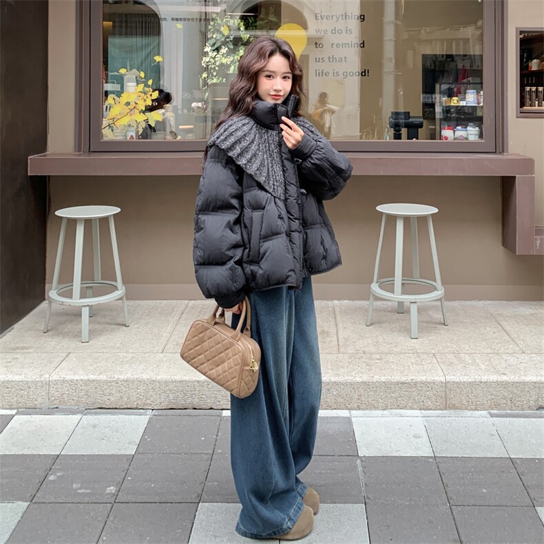【新款】出货了针织拼接立领羽绒服90绒2C151-W51-P385-K578,女装羽绒服,2C151