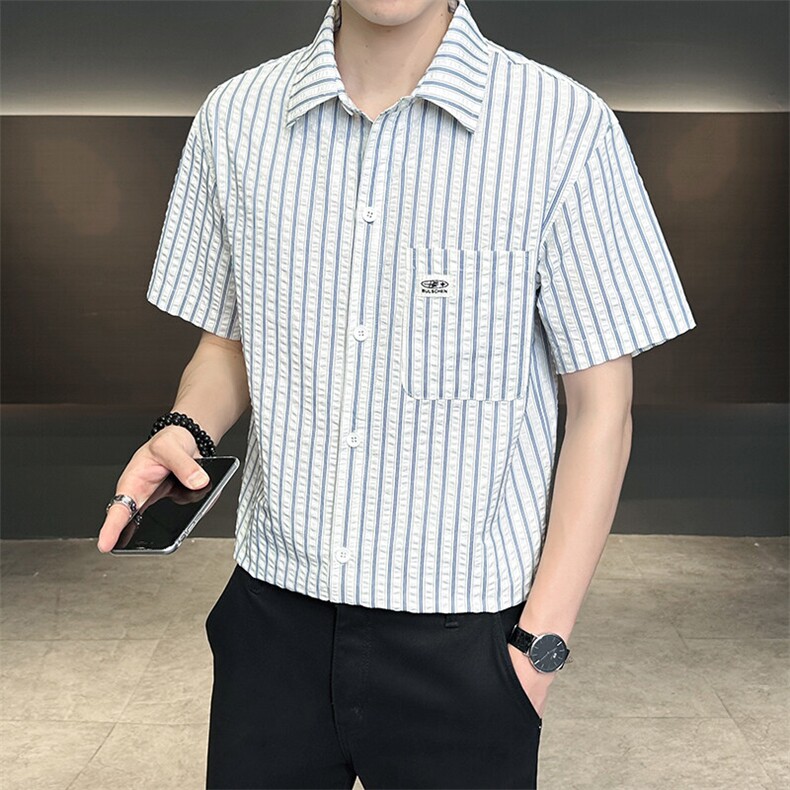 条纹衬衫男短袖夏档口大货帅气衬衣C317-C803-P50,男装衬衫,电商C317