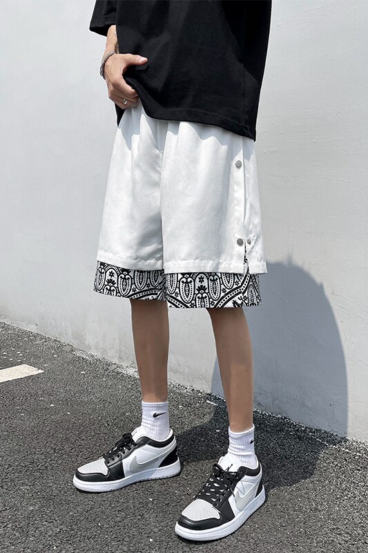港风民族风印花假两件五分裤男夏季宽松休闲短裤DK034p45限68,男装休闲裤,电商A089-1