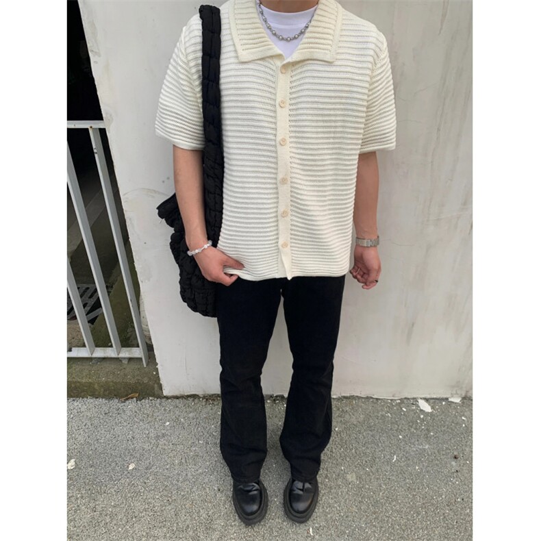 夏季翻领衬衫韩系针织衫镂空短袖衬衫男女T148-P45,男装衬衫,星座1007（原301D）