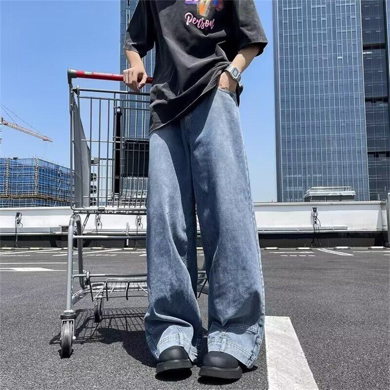 高级感反穿主义倒装牛仔裤男款vibe痞帅宽松百搭微喇裤子NBK33,男装牛仔裤,星座1116A-1（原606A）