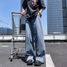 高级感反穿主义倒装牛仔裤男款vibe痞帅宽松百搭微喇裤子NBK33，男装牛仔裤，星座1116A-1（原606A）