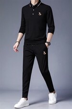 2023春秋季新款休闲翻领套装长袖刺绣T恤中青年男士长裤两件套，男装休闲套装，电商B212（原钱塘6029）