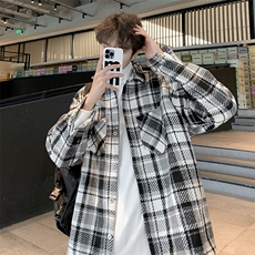 外套男毛呢格子日系ciytboy复古宽松加厚衬衫夹克衬衣W7884-P58，男装夹克，星座512-4
